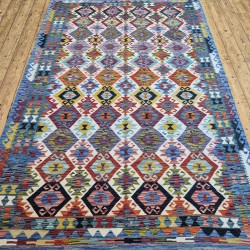 Vegetable-Dyed Afghan Kilim Rug 250cm x 164cm – Mixed Colours Wool Rug