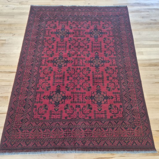 Khan Mohammadi Rug 198cm x 151cm – Rich Red Tones Handmade Wool Rug