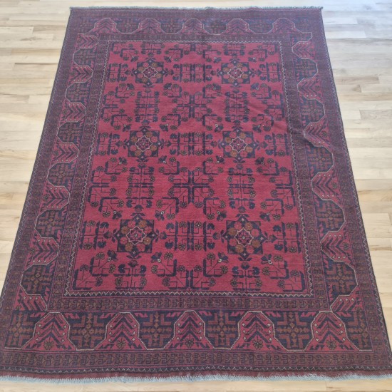 Afghan Khan Mohammadi Rug 197cm x 151cm – Rich Red Handmade Wool Rug Afghan Khan Mohammadi Rug 197cm x 151cm – Rich Red Handmade Wool Rug