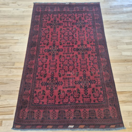 Terracotta Afghan Khan Mohammadi Rug 199cm x 121cm – Fine Quality Handmade Wool Rug