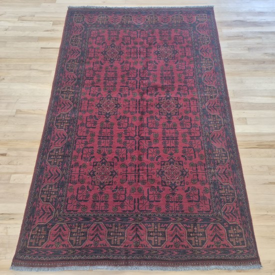 Fine Afghan Khan Mohammadi Rug 194cm x 127cm – Rich Red Tones Handmade Wool Rug 