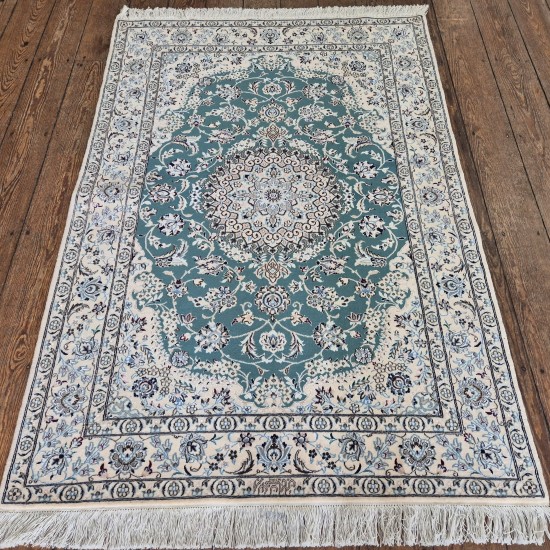 Super Fine Persian Nain Rug 168cm x 116cm – Rare Green Kurk Wool & Silk (6La Quality) Super Fine Persian Nain Rug 168cm x 116cm – Rare Green Kurk Wool & Silk (6La Quality)