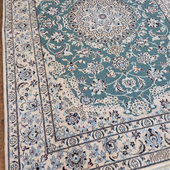 Super Fine Persian Nain Rug 168cm x 116cm – Rare Green Kurk Wool & Silk (6La Quality) Super Fine Persian Nain Rug 168cm x 116cm – Rare Green Kurk Wool & Silk (6La Quality)