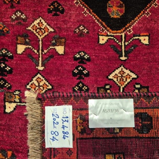 Hand-Knotted Persian Qashqai Runner 202cm x 84cm – Red Tones Wool Rug Authentic Qashqai Hand-Knotted Persian Qashqai Runner 202cm x 84cm – Red Tones Wool Rug Authentic Qashqai