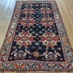 Persian Qashqai Rug 266cm x 150cm – Thick Luxurious Blue & Cream Wool Carpet