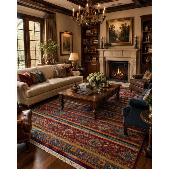 Ariana Rug 251cm x 180cm – Vegetable Dyed Hand-Spun Ghazni Wool Rich Mixed Colours Ariana Rug 251cm x 180cm – Vegetable Dyed Hand-Spun Ghazni Wool Rich Mixed Colours