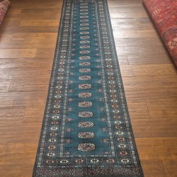 Bokhara Runner 308cm x 79cm – Rare Teal Luxury Wool Runner Authentic Bokhara Bokhara Runner 308cm x 79cm – Rare Teal Luxury Wool Runner Authentic Bokhara