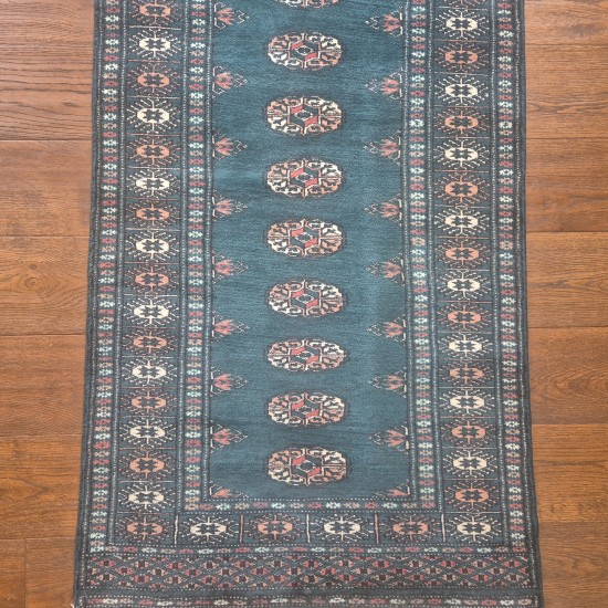 Bokhara Runner 308cm x 79cm – Rare Teal Luxury Wool Runner Authentic Bokhara Bokhara Runner 308cm x 79cm – Rare Teal Luxury Wool Runner Authentic Bokhara