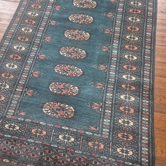 Bokhara Runner 308cm x 79cm – Rare Teal Luxury Wool Runner Authentic Bokhara Bokhara Runner 308cm x 79cm – Rare Teal Luxury Wool Runner Authentic Bokhara