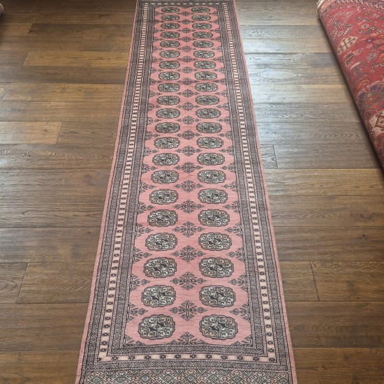 Hand-Knotted Bokhara Runner 294cm x 77cm – Soft Pink Wool Runner Authentic Bokhara Hand-Knotted Bokhara Runner 294cm x 77cm – Soft Pink Wool Runner Authentic Bokhara