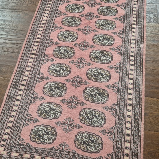 Hand-Knotted Bokhara Runner 294cm x 77cm – Soft Pink Wool Runner Authentic Bokhara Hand-Knotted Bokhara Runner 294cm x 77cm – Soft Pink Wool Runner Authentic Bokhara