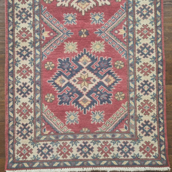 Hand-Knotted Kazak Runner 292cm x 83cm – Soft Red & Cream Tribal Wool Runner Authentic Kazak Hand-Knotted Kazak Runner 292cm x 83cm – Soft Red & Cream Tribal Wool Runner Authentic Kazak
