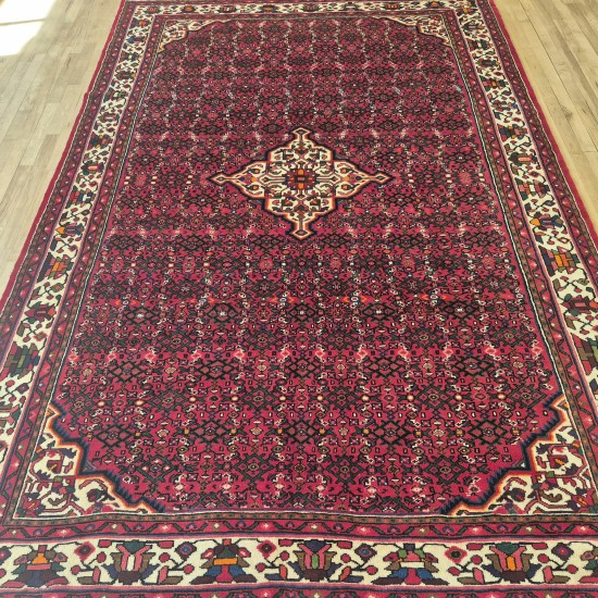Hand-Knotted Persian Hossainabad Rug 305cm x 208cm – Red & Cream Wool Rug  Authentic Persian