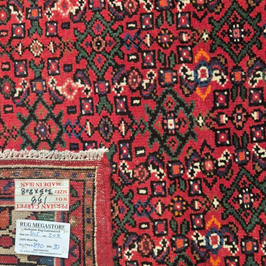 Hand-Knotted Persian Hossainabad Rug 305cm x 208cm – Red & Cream Wool Rug  Authentic Persian