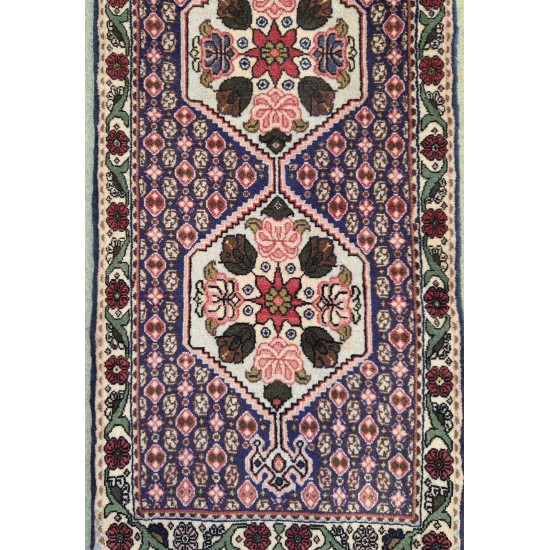 Very Fine Persian Senneh Runner 293cm x 50cm – Blue Tones Super Fine Wool