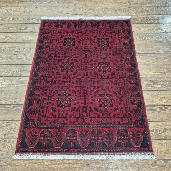Hand-Knotted Afghan Khan Mohammadi Rug 148cm x 109cm – Red & Blue 
