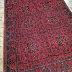 Hand-Knotted Afghan Khan Mohammadi Rug 148cm x 109cm – Red & Blue 