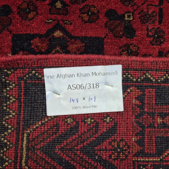 Hand-Knotted Afghan Khan Mohammadi Rug 148cm x 109cm – Red & Blue 