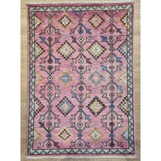 Afghan Ersari Rug 90cm x 69cm – Super Fine Ghazni Wool Pink Mix Authentic Afghan Tribal Rug Afghan Ersari Rug 90cm x 69cm – Super Fine Ghazni Wool Pink Mix Authentic Afghan Tribal Rug
