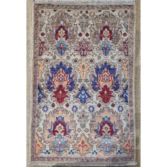 Ersari Rug 90cm x 60cm – Grey & Silver Tones Ghazni Wool Rug