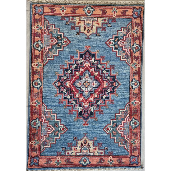Ariana Ersari Rug 90cm x 60cm – Blue Tones Handmade Wool Rug Ariana Ersari Rug 90cm x 60cm – Blue Tones Handmade Wool Rug